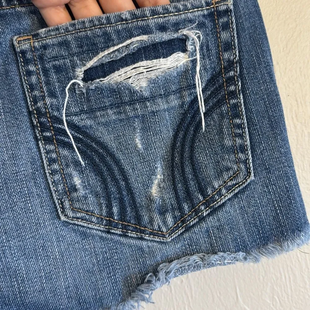 Hollister Y2K girly Distressed Blue Denim cutoff shorts size 25 spring‎ - Picture 7 of 9